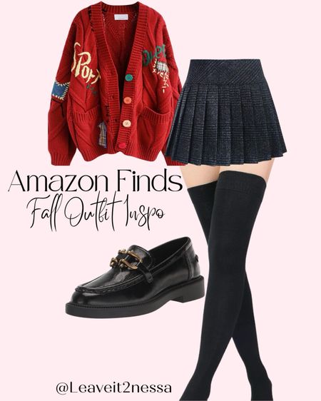 A fun fall and holiday outfit for warmer weather., Such a fun sweater and it comes in different colors, but the red is perfect for the holidays.

Red sweater, skater skirt, loafers, fall outfit ideas, Amazon fashion finds.

#LTKmidsize #LTKstyletip #LTKHoliday