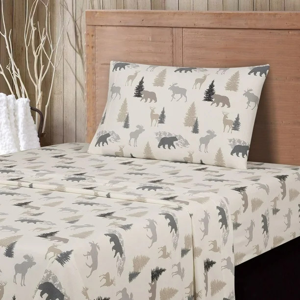 Mainstays Flannel Sheet Set, Grey Wilderness, Twin - Walmart.com | Walmart (US)
