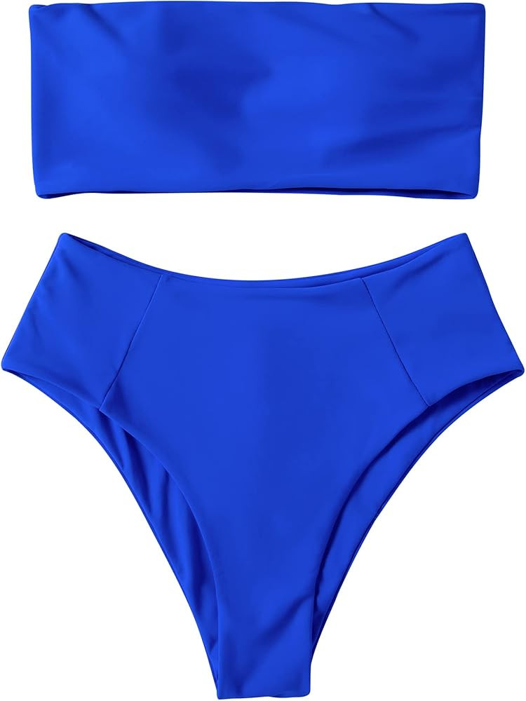 OMKAGI Women's 2 Pieces Bandeau Bikini Swimsuits Off Shoulder High Waist Bathing Suit High Cut | Amazon (US)