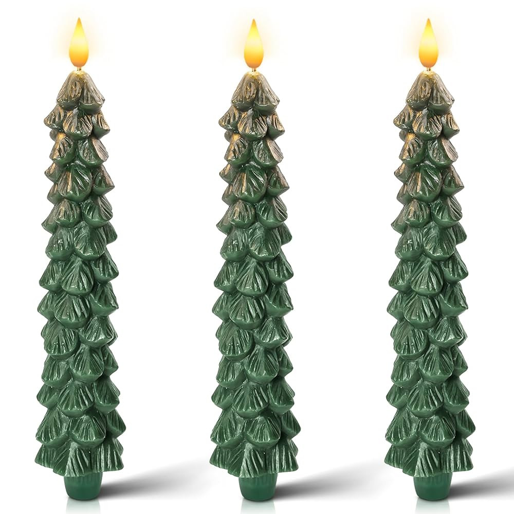 Homemory 3 PCS Flameless Taper Candles with 6-Hours Timer, 9.5 Inches Christmas Tree Candlesticks... | Amazon (US)