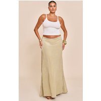 Plus Sage Khaki Textured Woven Floaty Maxi Skirt | PrettyLittleThing US