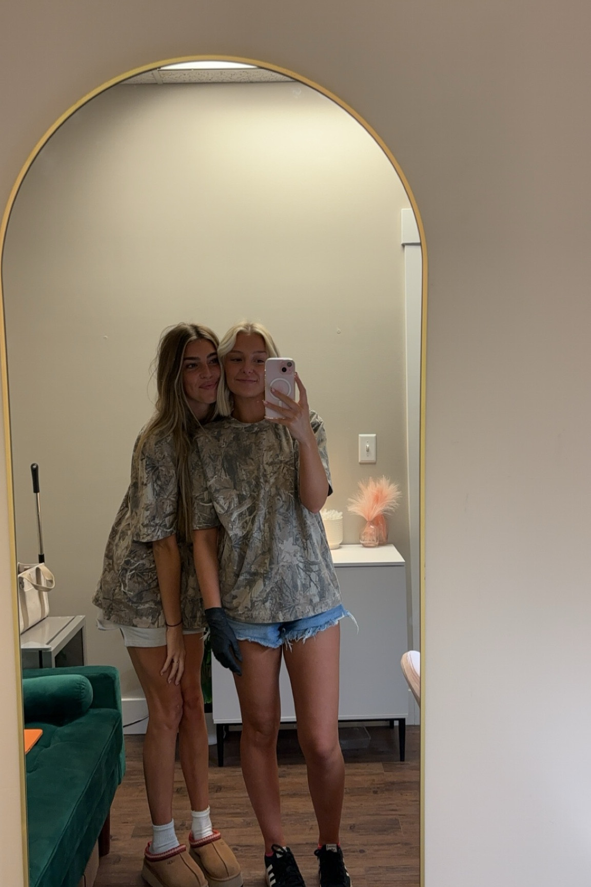 matching at the salon! Wearing size small shirt, 24 shorts, 7.5 shoes!

Summer outfit, camo shirt, warm fall outfit, trendy camo, hollister camo, cotton on shorts, adidas.

#LTKStyleTip #LTKBeauty #LTKWorkwear
