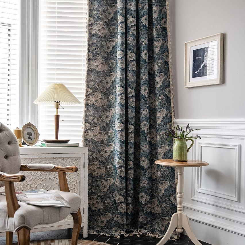 ENJOYBRIDAL Blue Floral Curtains 96 Inch Length 2 Panels Farmhouse Semi Sheer Drapes for Living R... | Amazon (US)