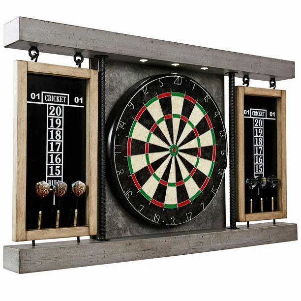 Barrington 40" Prescott Collection Dartboard Cabinet Set, LED Lights, Steel Tip Darts, Gray/Beige | Walmart (US)