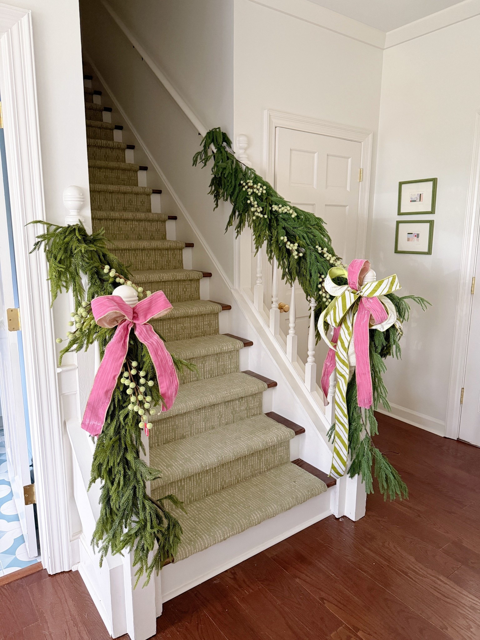 Stair garland! Layered the prelit and non lit!