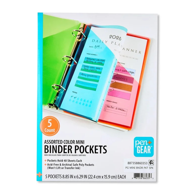 Pen+Gear Mini Binder Pocket, 5 pack, Multicolor | Walmart (US)