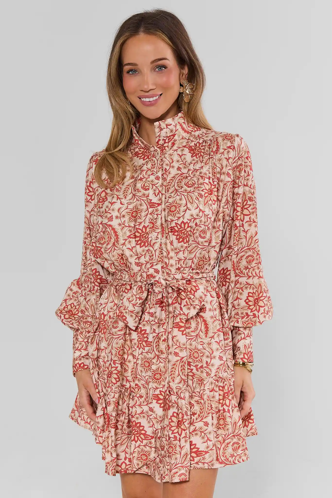 Orange Floral Tie Waist Short Dress | Avara