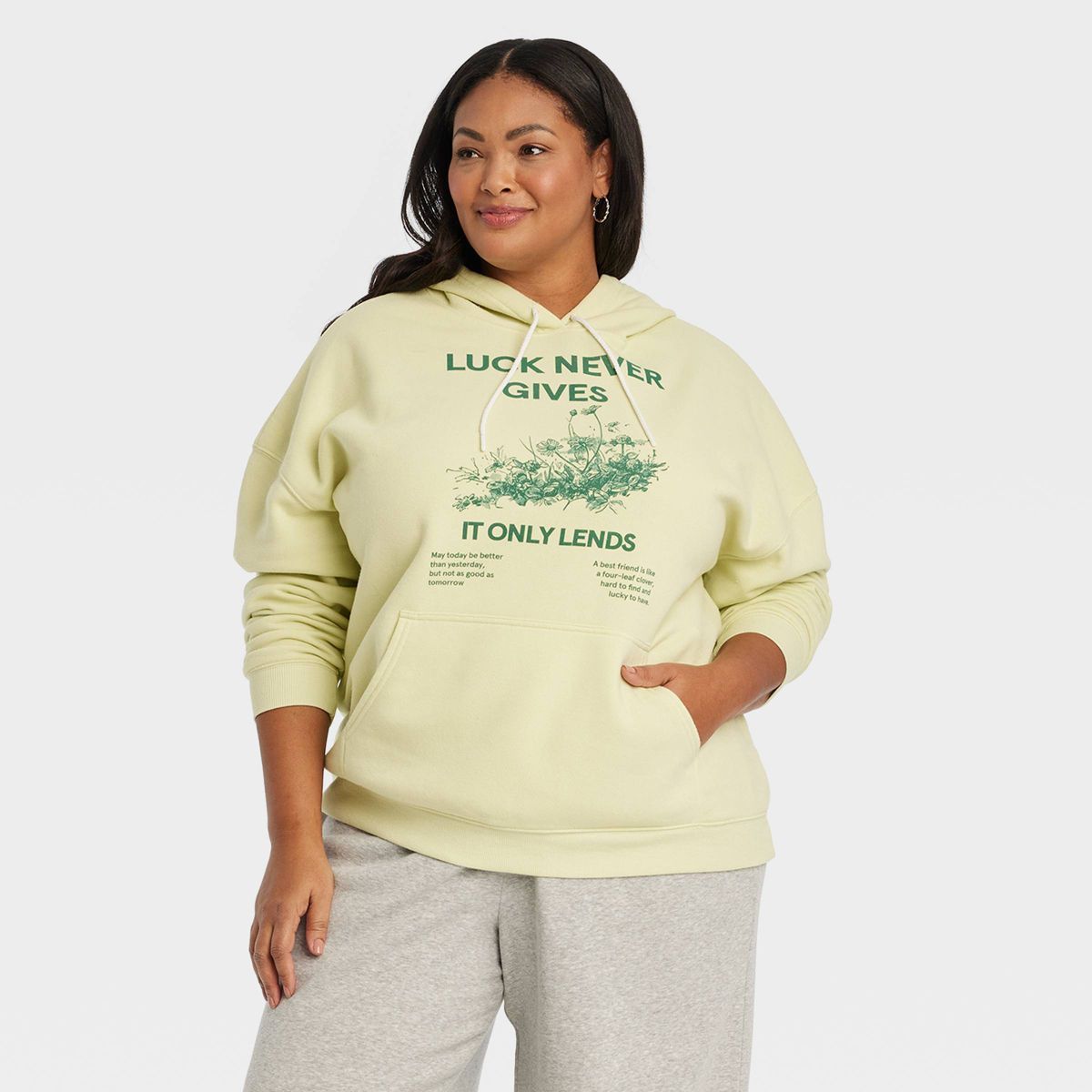 Women's Luck Only Lends Graphic Hoodie - Green | Target