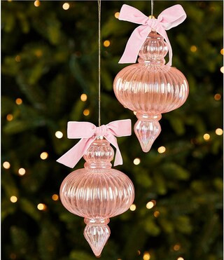 Southern Living Sweet Christmas Collection Pink Ribbed Finial Glass Ornament Set Of 2 | Dillard's