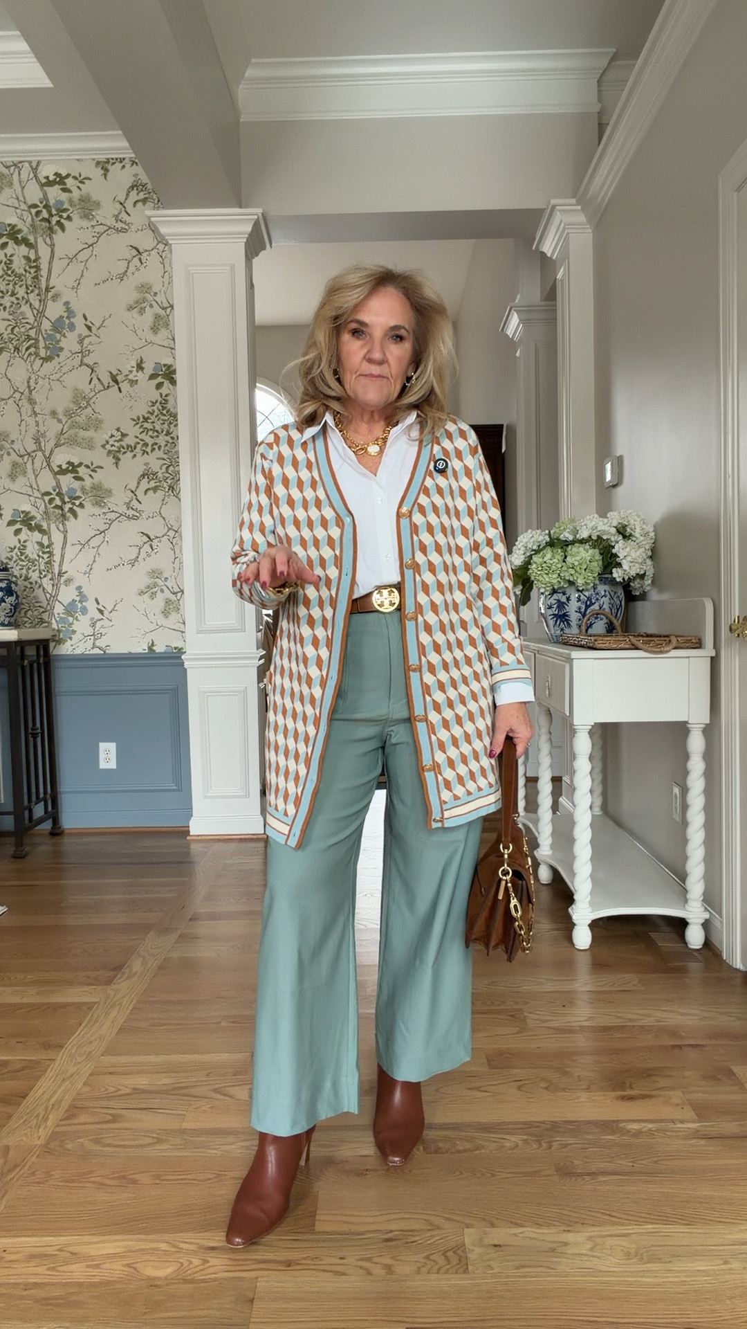 Amazon finds. Sweater size medium 
Pants I did size up to a 30 

Blouse is a performance poplin size small 

#LTKOver40 #LTKWorkwear #LTKootd