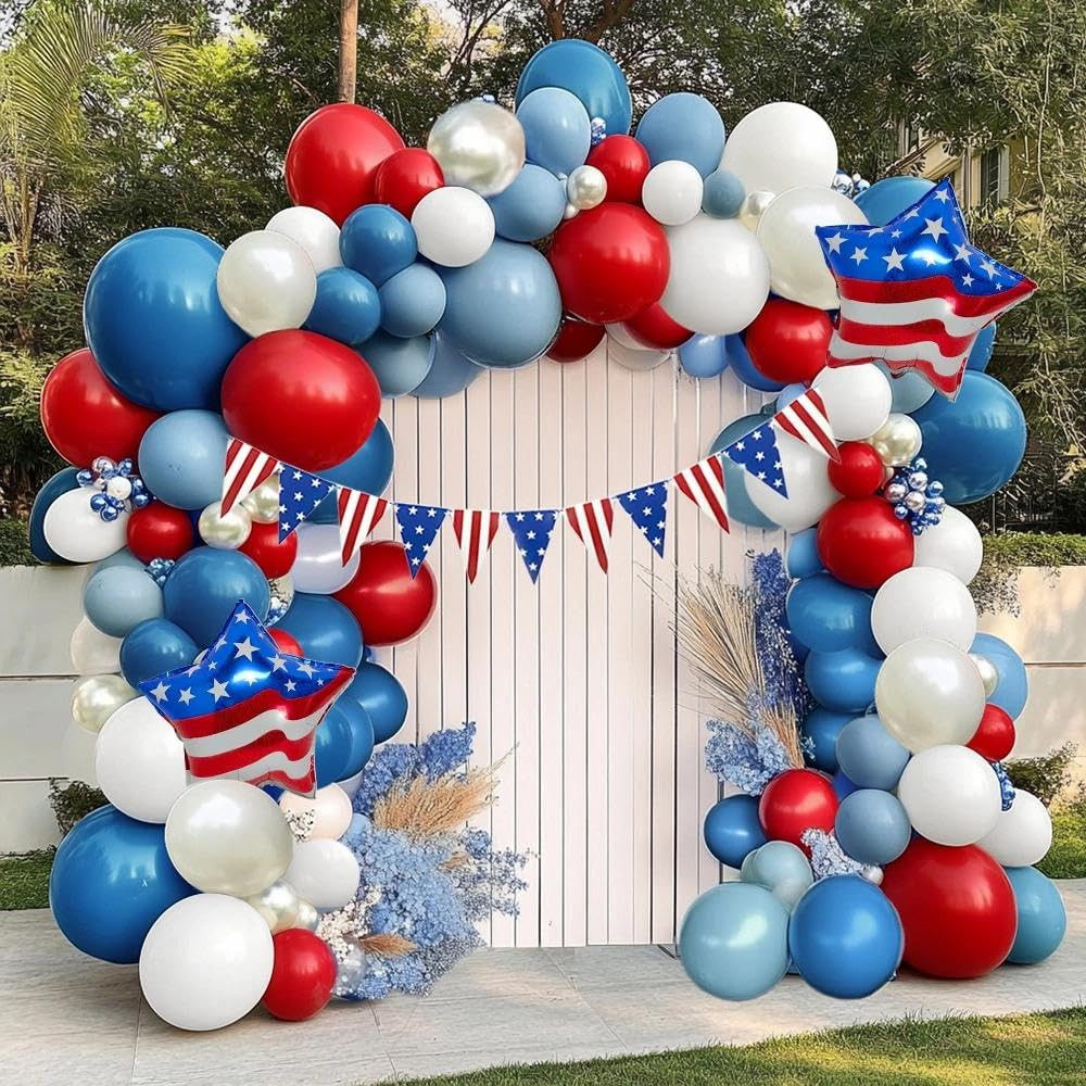 Red Blue White Balloon Garland Double Stuffed Royal Blue Red Balloons Pearl White Sand Pastel Bal... | Amazon (US)