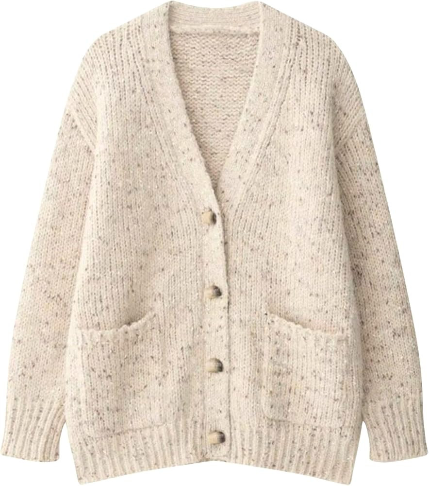 Xunger Women's Oversized Retro Polka Dot Knit Cardigan Soft Loose-Fit Long Sleeve Open Front Coat... | Amazon (US)