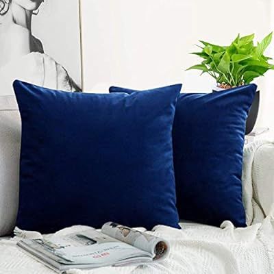JUEYINGBAILI Throw Pillow Covers Velvet Decorative 2 Packs Ultra-Soft Navy Blue Pillowcase 18 x 1... | Amazon (US)