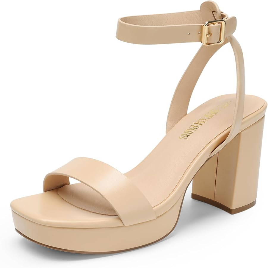 DREAM PAIRS Platform Heels for Women High Block Chunky Open Toe Ankle Strap Heels Fashion Wedding... | Amazon (US)