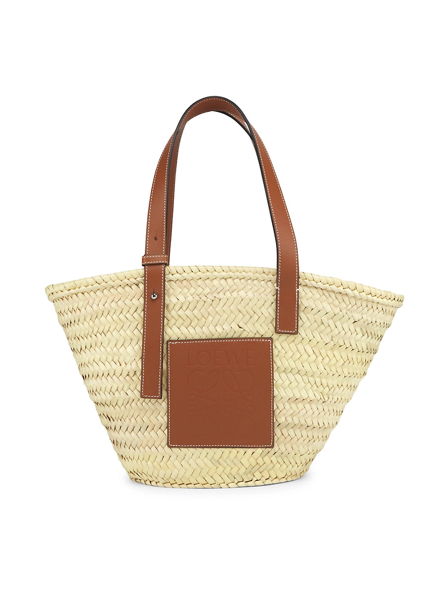 Women's Medium Leather-Trimmed Woven Basket Bag - Beige | Saks Fifth Avenue