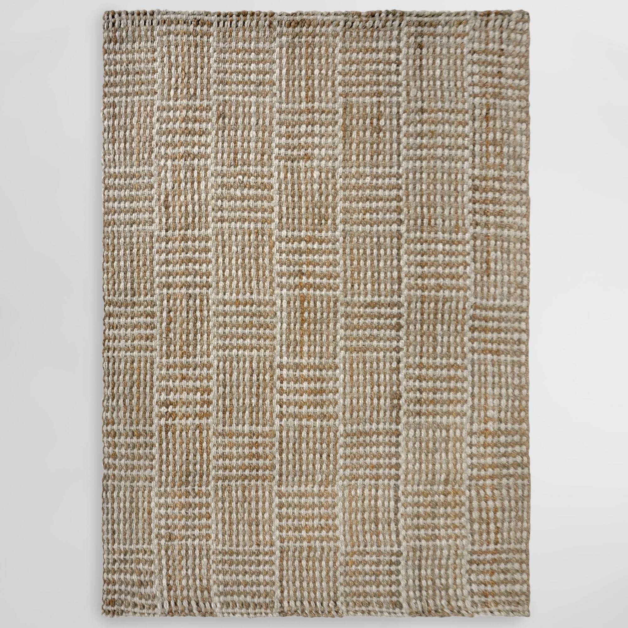 Natural Basket Weave Blocks Jute Area Rug - 8' x 10' by World Market | World Market