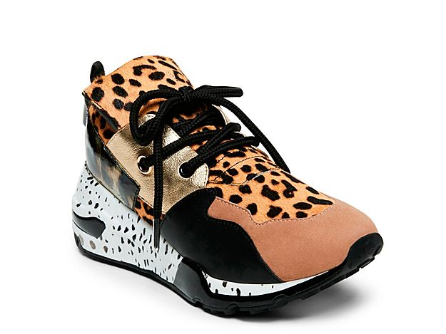 Steve Madden Cliff Sneaker - Women's - Tan/Black/Gold Cheetah Dots | DSW