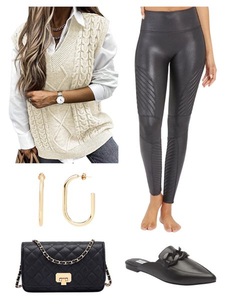 Dressy/casual Fall outfit idea 

Spank faux leather leggings 
White button down shirt 
Sweater vest 
Mules 
Gold earrings 
Black purse 




Fall outfit / casual outfit / work outfit / #ltkworkwear #ltkstyletip / #ltkunder50 / Walmart finds / Spanx / amazon fashion / amazon finds #ltkitbag 

#LTKunder100 #LTKSeasonal #LTKshoecrush