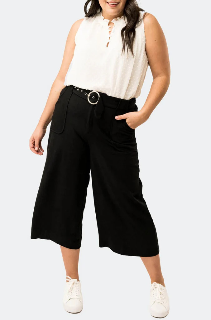 Belted Linen Cropped Trouser | Gibson