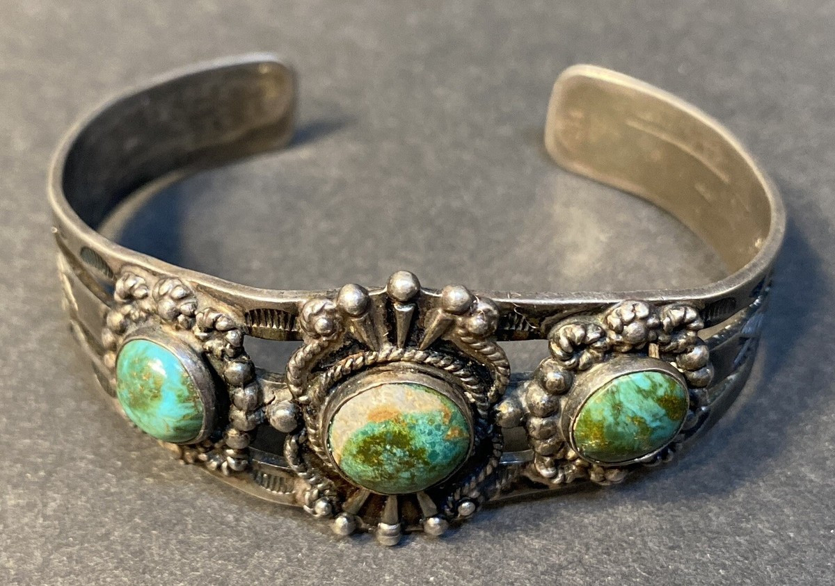 Vintage Native American Bracelet with 3 Turquoise Stones - Sterling | eBay US