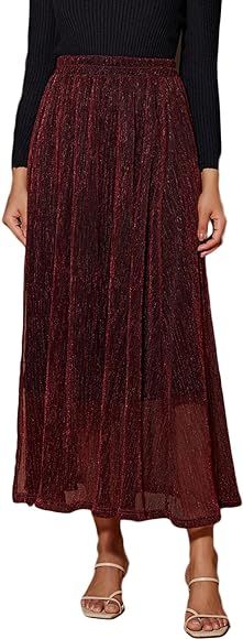 Kate Kasin Women's Maxi Skirts 2023 Elastic High Waist Flowy Sparkly Mesh Long A-Line Party Slit ... | Amazon (US)