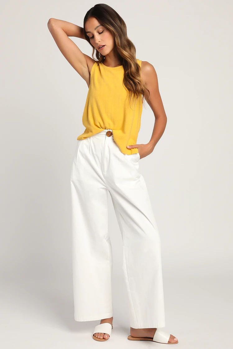 Total Refinery Mustard Yellow Linen Tank Top | Lulus (US)