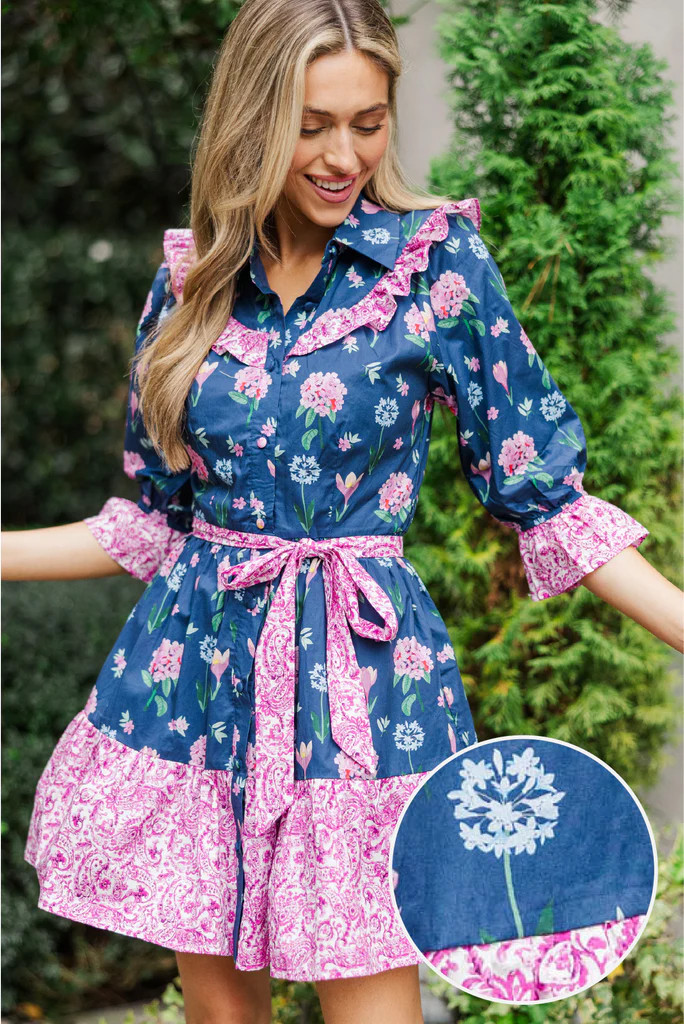 Help You Out Navy Mixed Print Dress | The Mint Julep Boutique