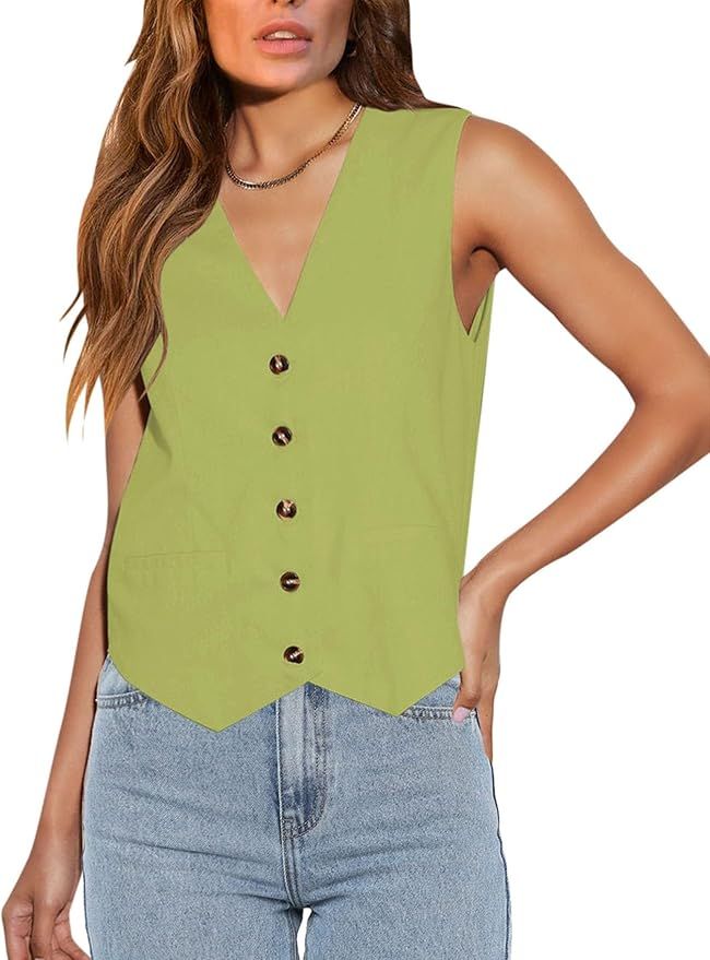 Floral Find Womens Casual Button Down Sleeveless Vest Fully Lined V Neck Business Jacket Waistcoa... | Amazon (US)