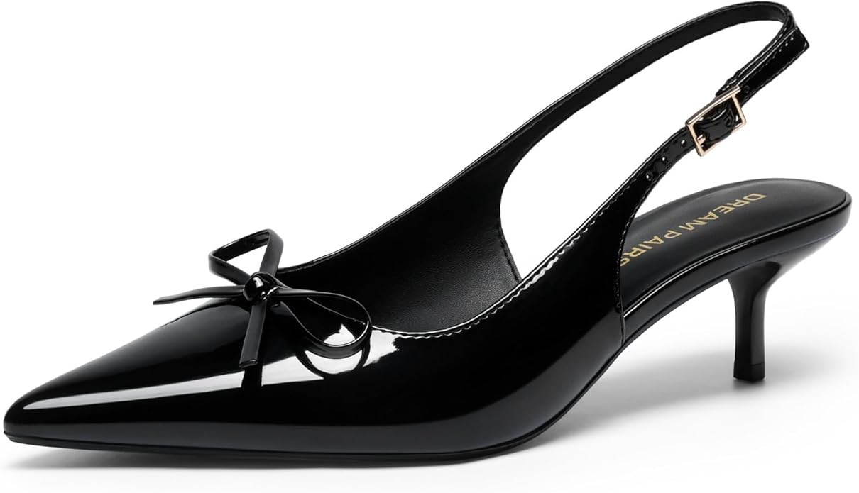 DREAM PAIRS Women Slingback Kitten Pointed Toe Pumps | 2.17'' Pointed Toe Low Heel Bow Dress Shoe... | Amazon (US)