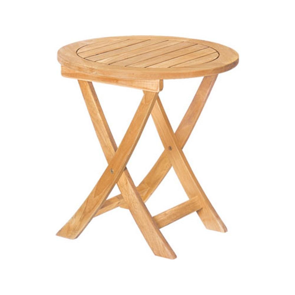 HiTeak Furniture Perrie Round Teak Folding Outdoor Side Table | The Home Depot