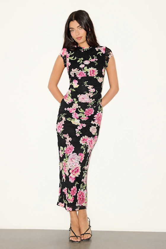 Lacey Black Floral Lace Two-Piece Midi Dress | Europe spring outfits  | Lulus
