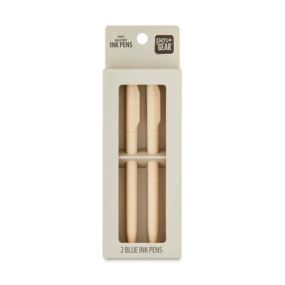 Pen+Gear Twist Ballpoint Ink Pens, Blue Ink, 2 Count, Pen Point Size: 0.5mm | Walmart (US)