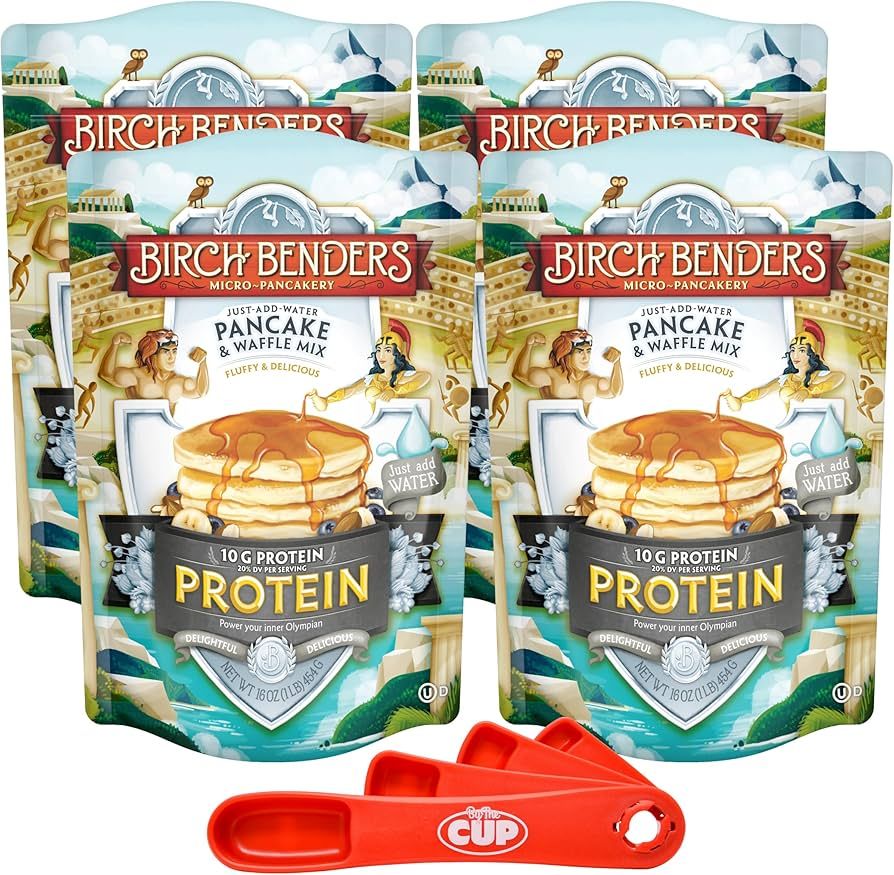 Birch Benders Protein Pancake and Waffle Mix, 16 oz (Pack of 4) with By The Cup Swivel Spoons | Amazon (US)