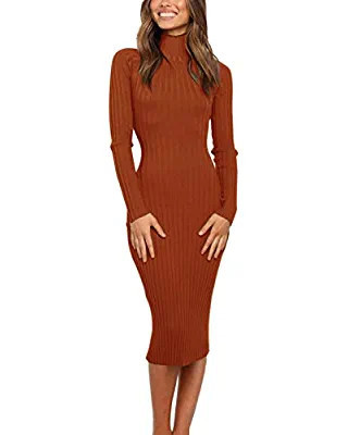 Rocorose Women's Turtleneck Ribbed Elbow Long Sleeve Knit Sweater Dress | Amazon (US)