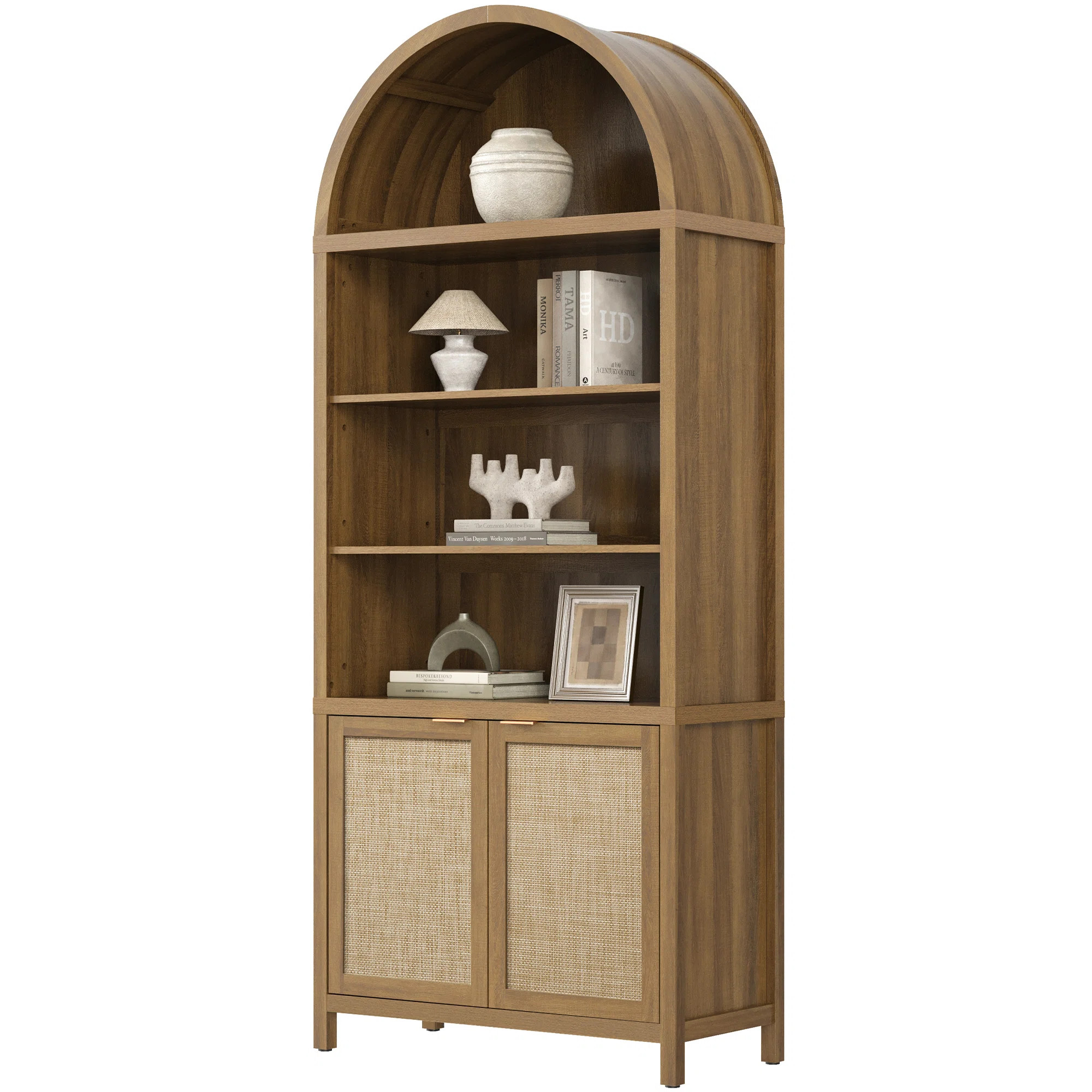 84.25''H Rattan Arched Bookcase With Adjustable Shelf | Wayfair North America