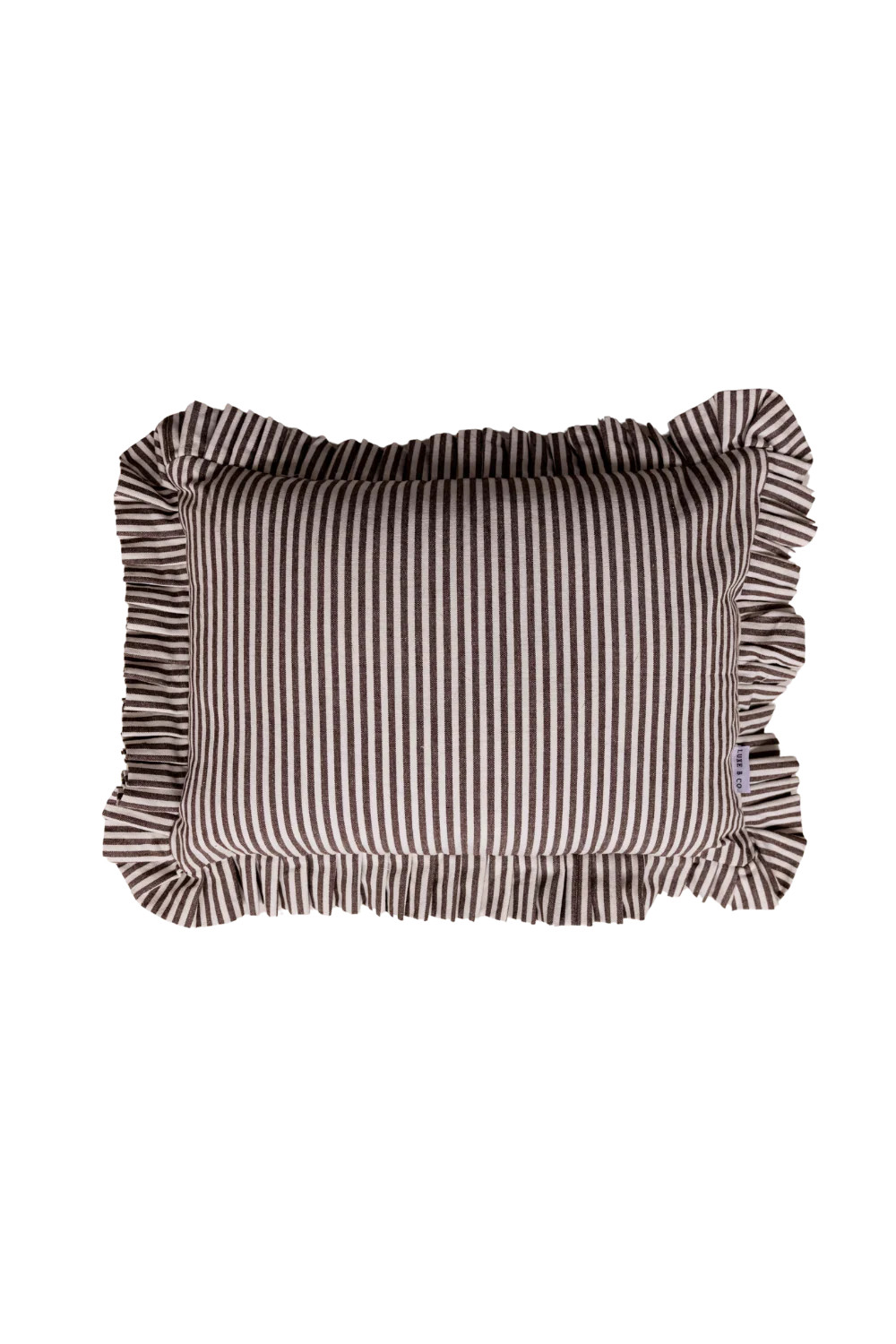 Ruffle Lumbar Pillow Cover Brown White Stripes | Luxe B Co