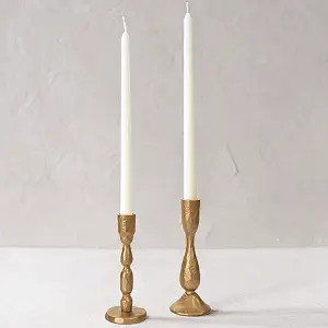 Antique Brass Handcrafted Iron Taper Candle Holders - Set of 2 Decorative Candlesticks for Weddin... | Amazon (US)