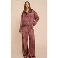 Brown Paisley Printed Satin Wide Leg Pants | PrettyLittleThing US