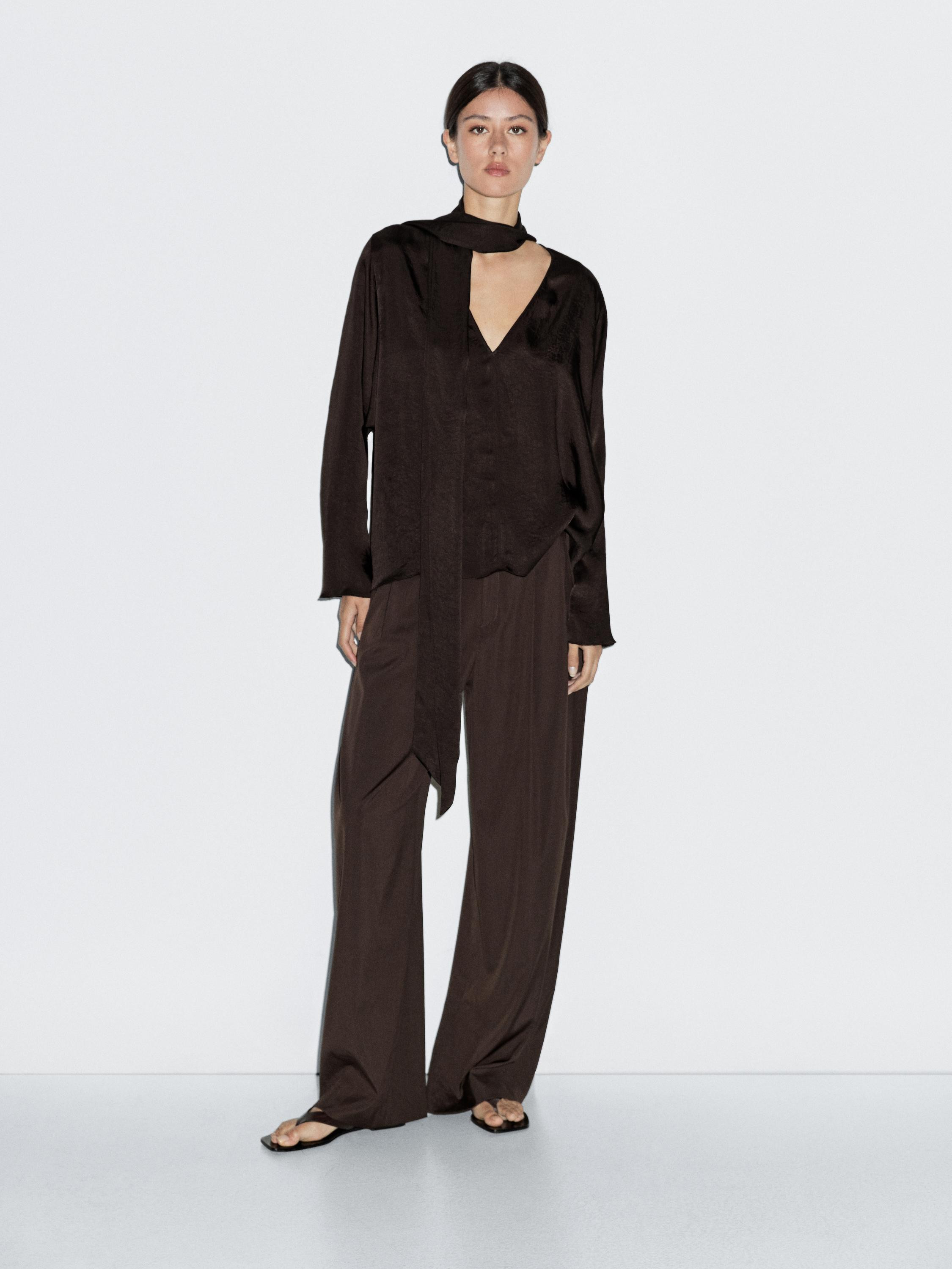 Flowing blouse with tie | Massimo Dutti UK