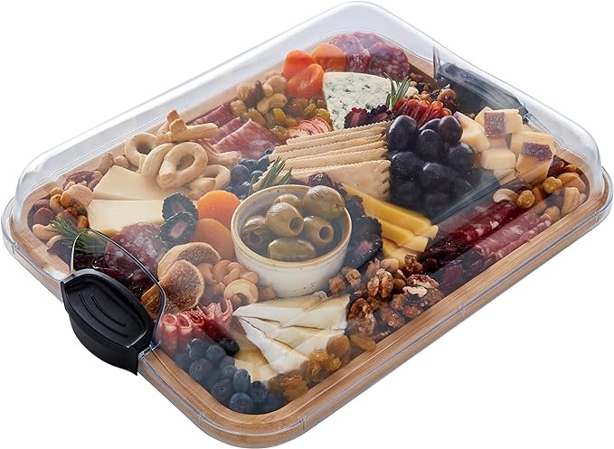 FARBERWARE Build-A-Board Bamboo Cutting Board with Clear Locking Lid and Black Handles, Perfect f... | Amazon (US)