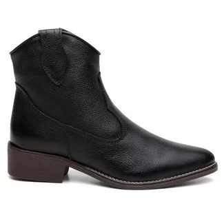 Bota Feminina Western Cano Curto Estilo Texana em Couro Preto | Dafiti (BR)
