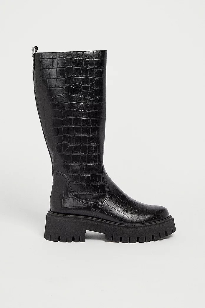 Leather Croc Chunky Knee High Boot | Warehouse UK & IE