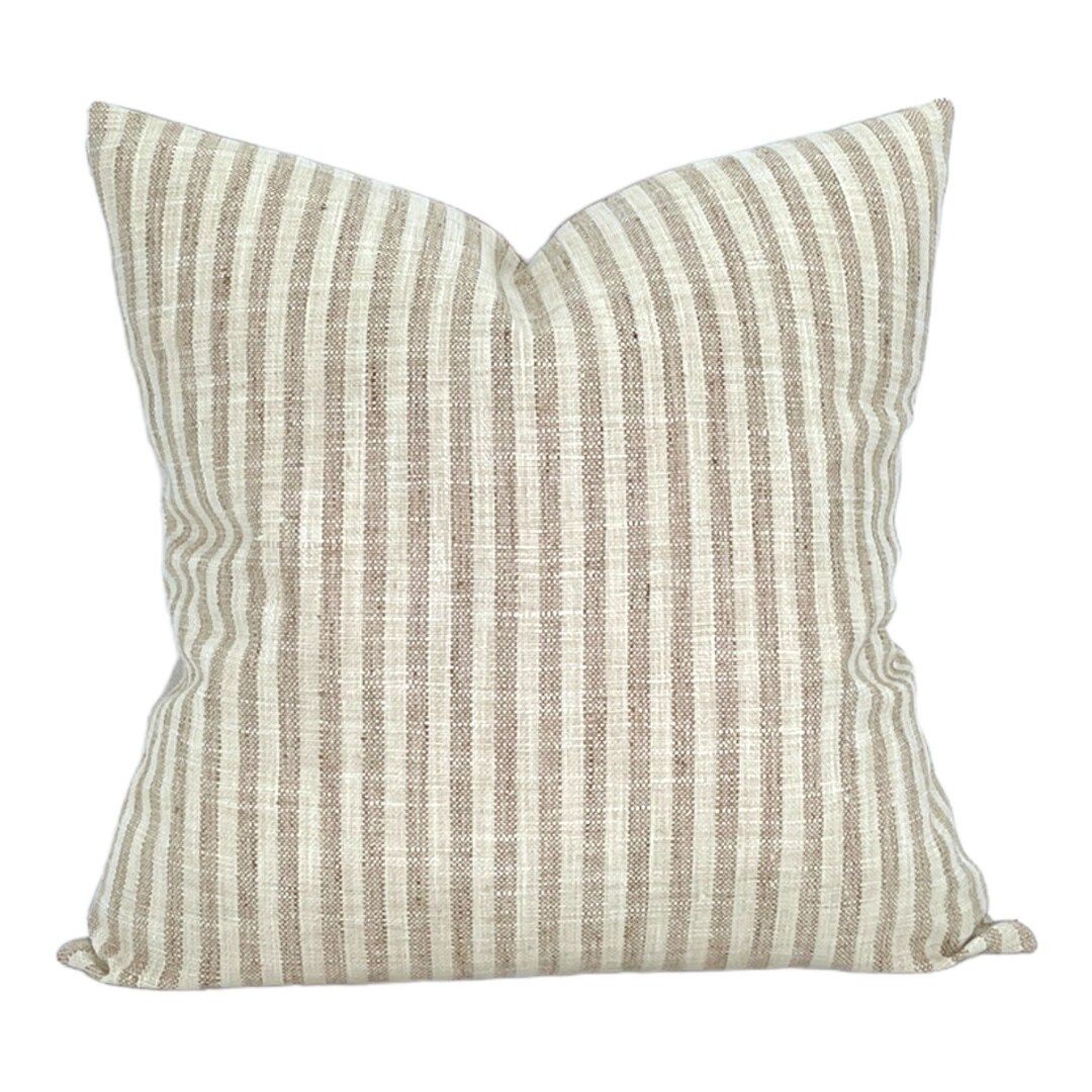 Designer Tan Railroad Stripe Pillow Cover  // Boutique Throw Pillows // Decorative Pillows // Neu... | Etsy (US)