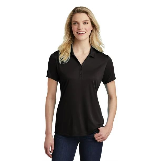 Sport Tek Adult Female Women V-Neck Plain Short Sleeves Polo Black Small - Walmart.com | Walmart (US)