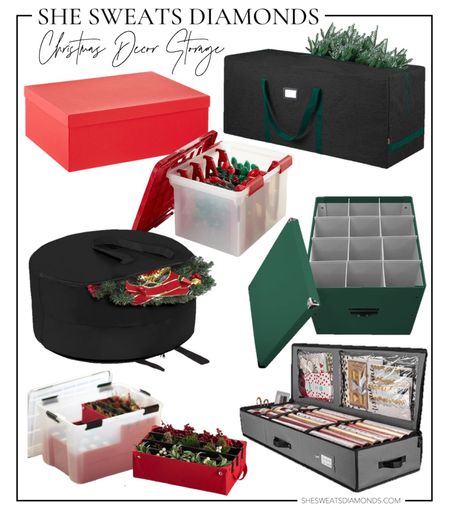 I know Christmas isn’t here yet, but it’s time to think of Christmas storage and holiday organization!!! 

—Red ornament organizer (I have an old version of this and it’s very sturdy!)
—Wreath storage
—Figurine/nutcracker storage 
—Christmas tree and garland storage
—Lights storage and my favorite, gift bags, ribbons, bows and wrapping paper storage

#LTKfindsunder100 #LTKHoliday #LTKhome