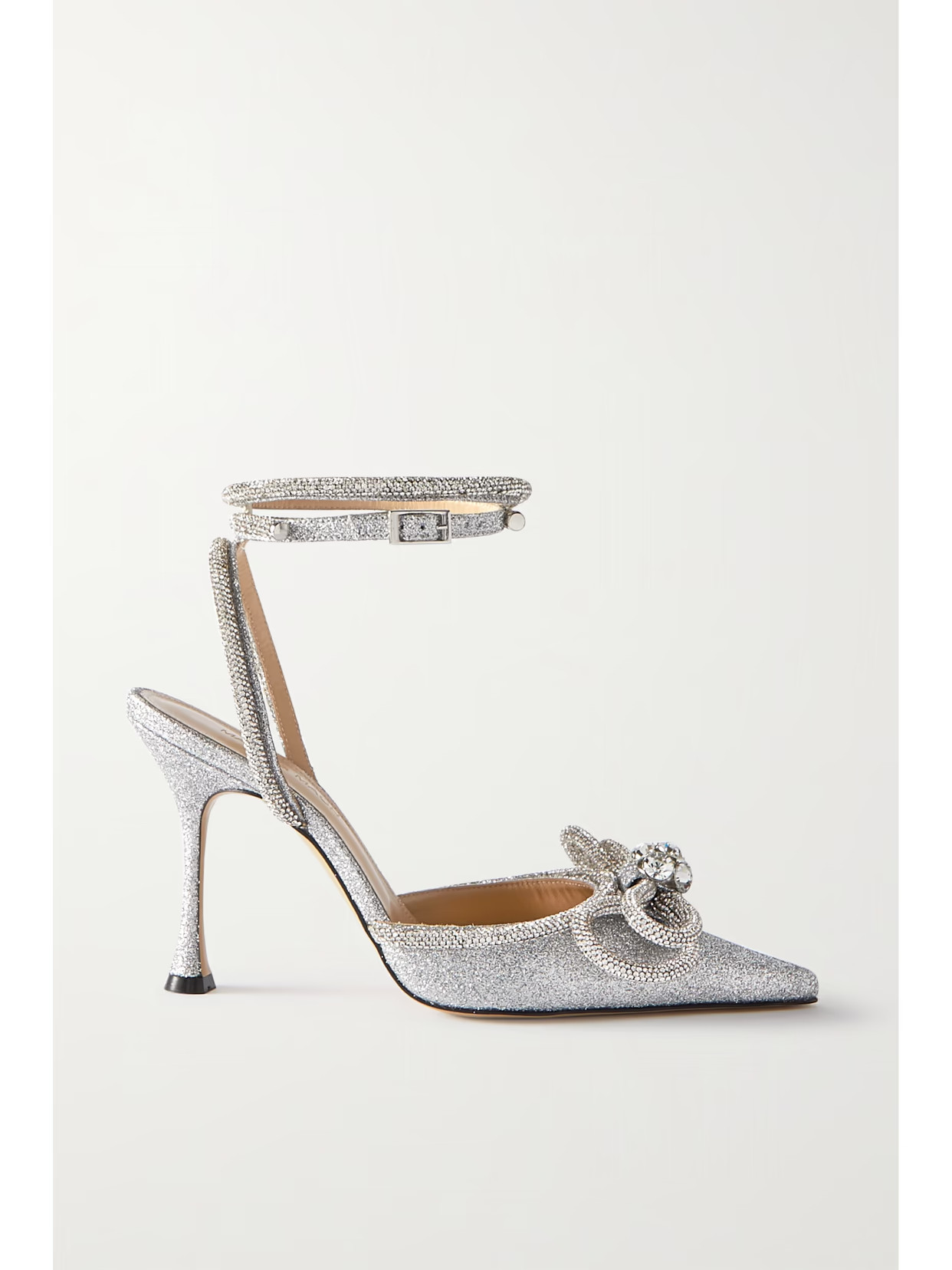 MACH & MACH - Double Bow Crystal-embellished Glittered Leather Point-toe Pumps - Silver | NET-A-PORTER (US)