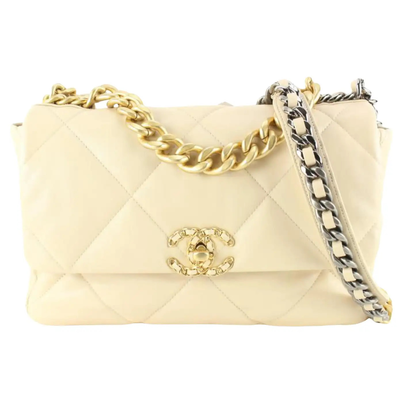 Chanel Beige Quilted Lambskin Large Chanel 19 Flap 66cc725s | 1stDibs