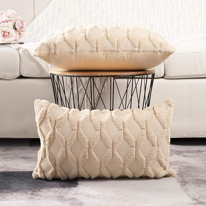 Madizz Pack of 2 Soft Plush Short Wool Velvet Decorative Throw Pillow Covers Luxury Style Cushion... | Amazon (US)