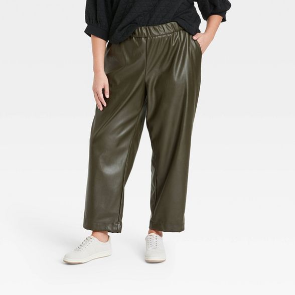 Women&#39;s Plus Size High-Rise Faux Leather Tapered Ankle Pull-On Pants - A New Day&#8482; Green... | Target