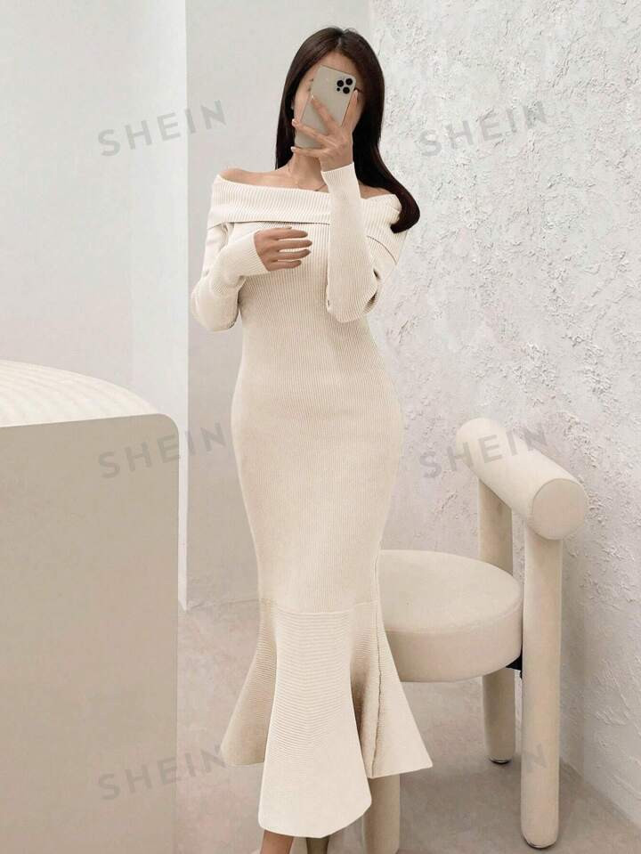 DAZY Women's Solid Color Off Shoulder Sweater Dress | SHEIN